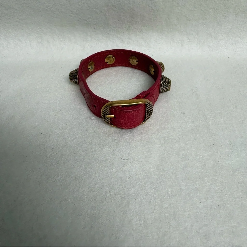 BALENCIAGA Giant Studded Leather Arena Red Bracelet
